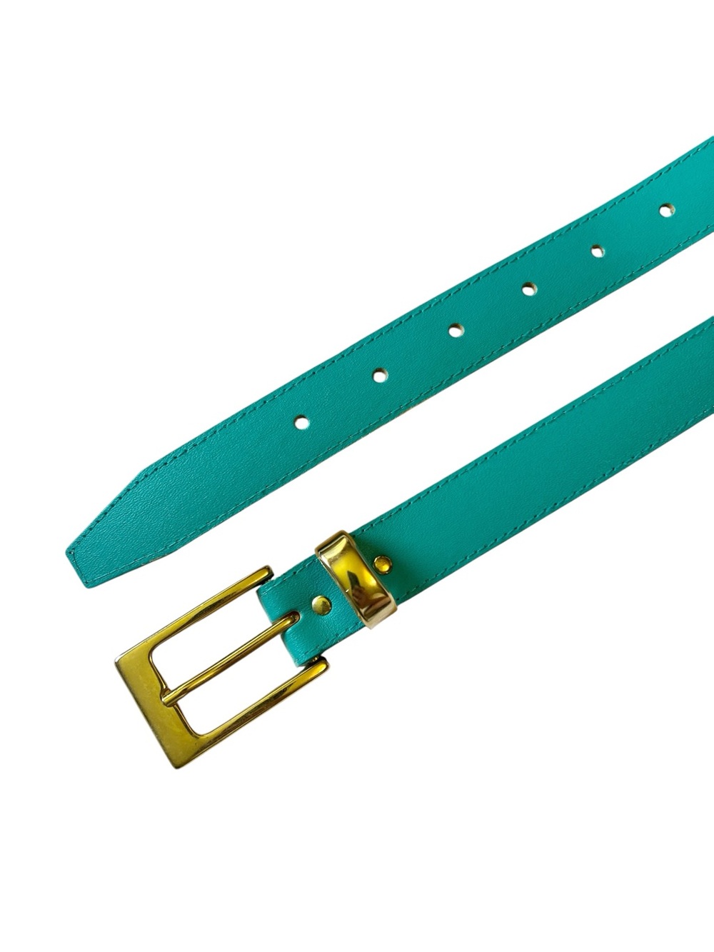 Vintage Teal Leather Belt with Gold Buckle M
